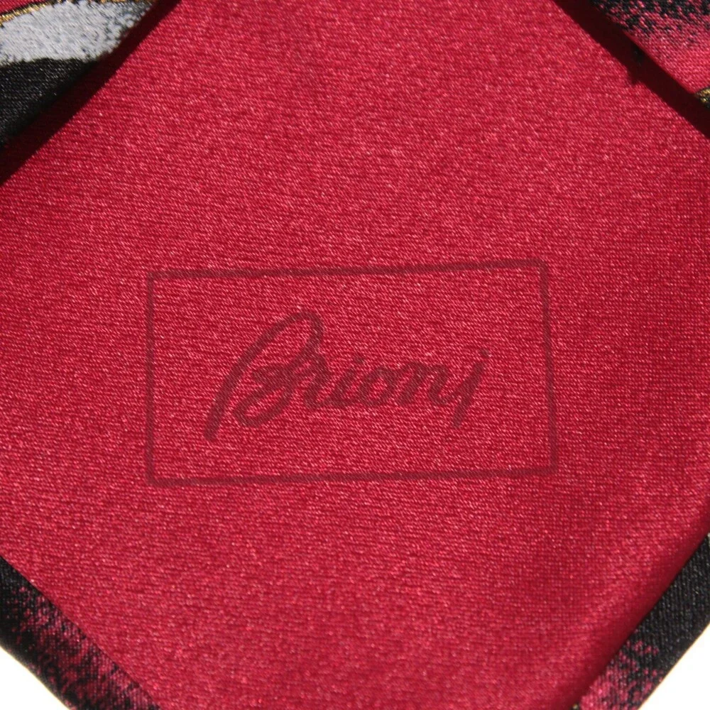 Brioni NWOT Neck Tie in Red / Black / Silver Abstract Print 100% Silk